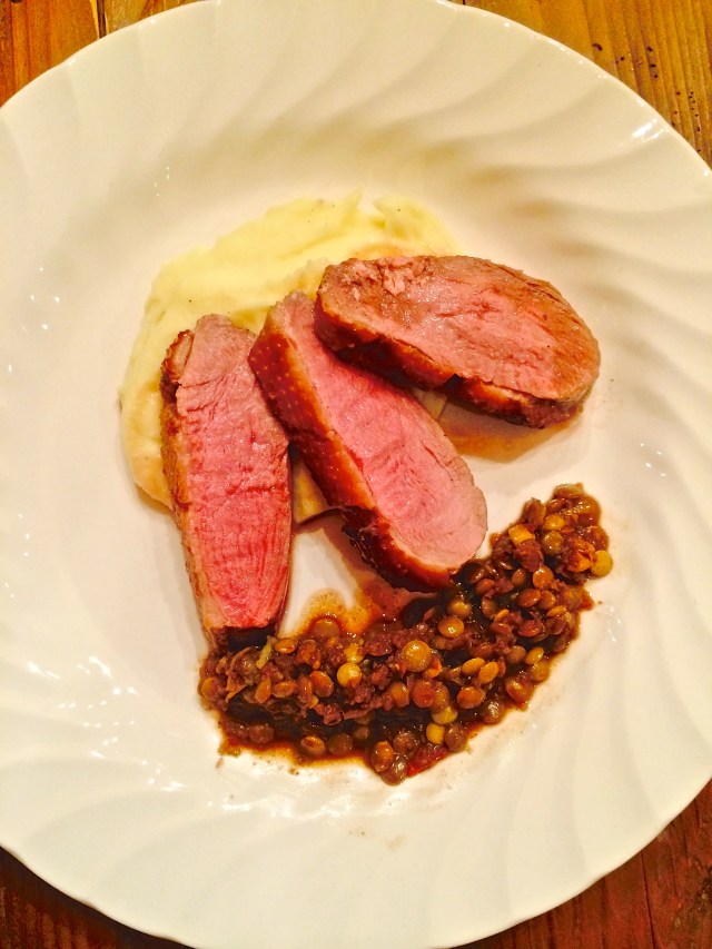 duck with honey and lentils